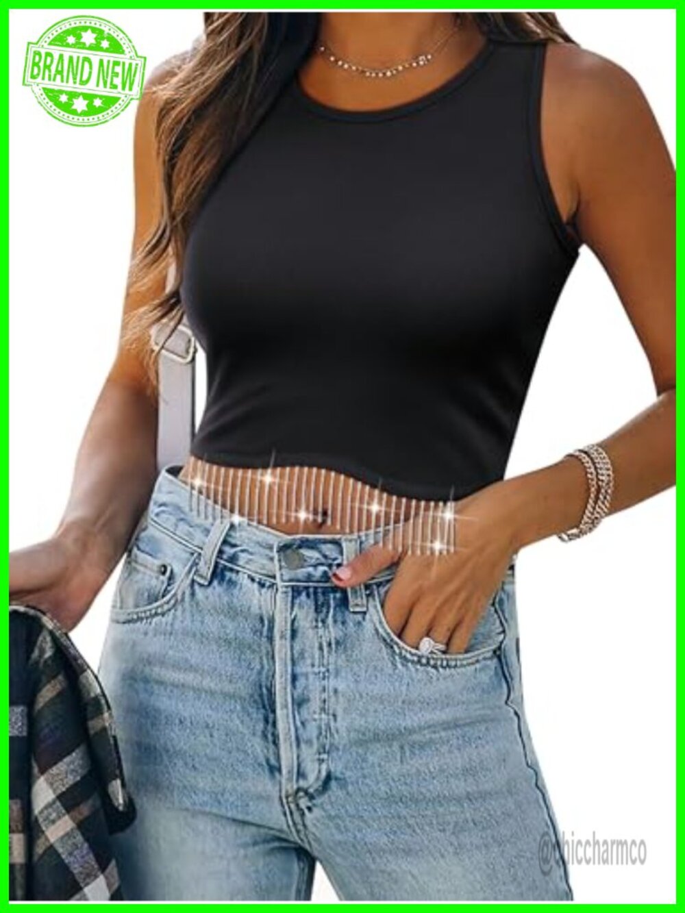 Nlife Womens Western Fringe Tank Sparkly Tassel Cowgirl Crop Top
